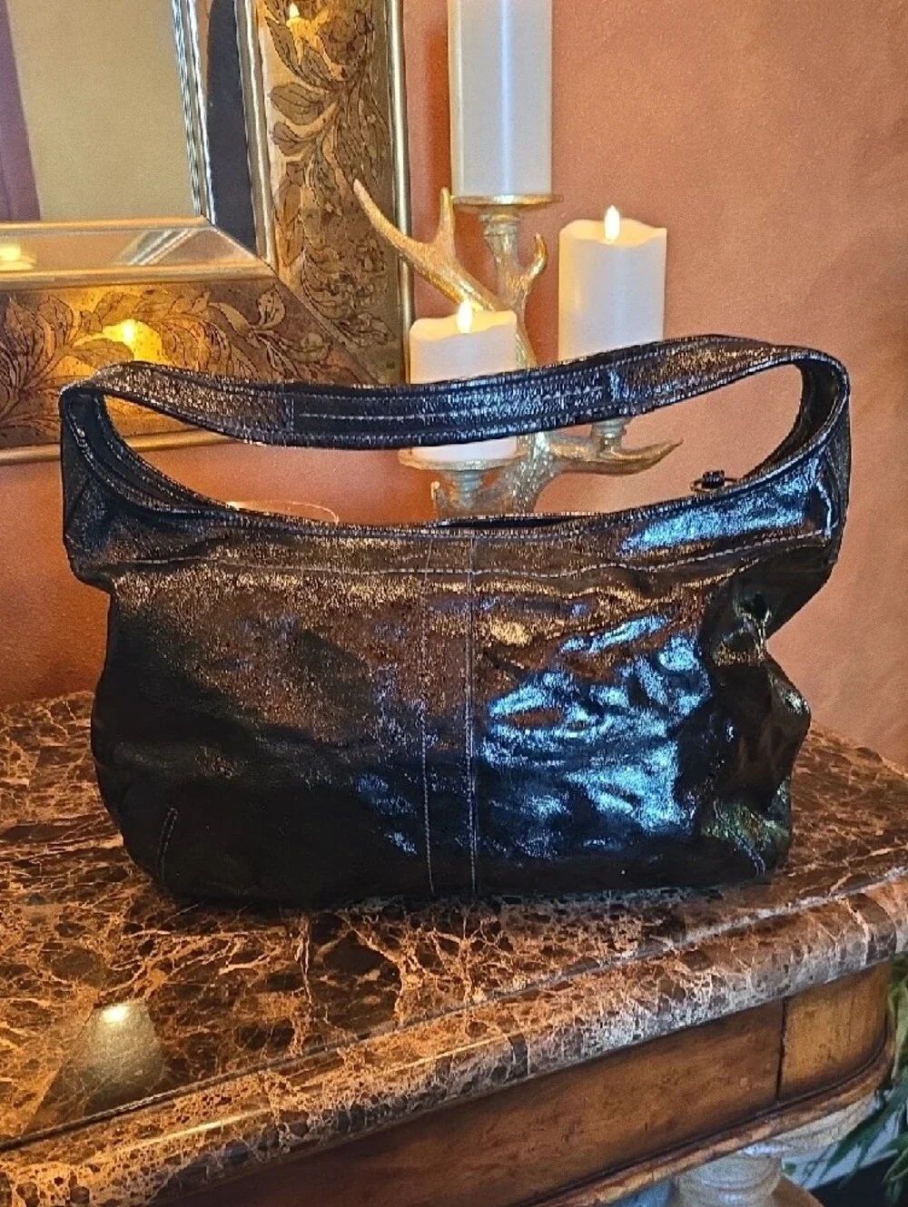 Coach Black Patent Leather Shoulder Bag